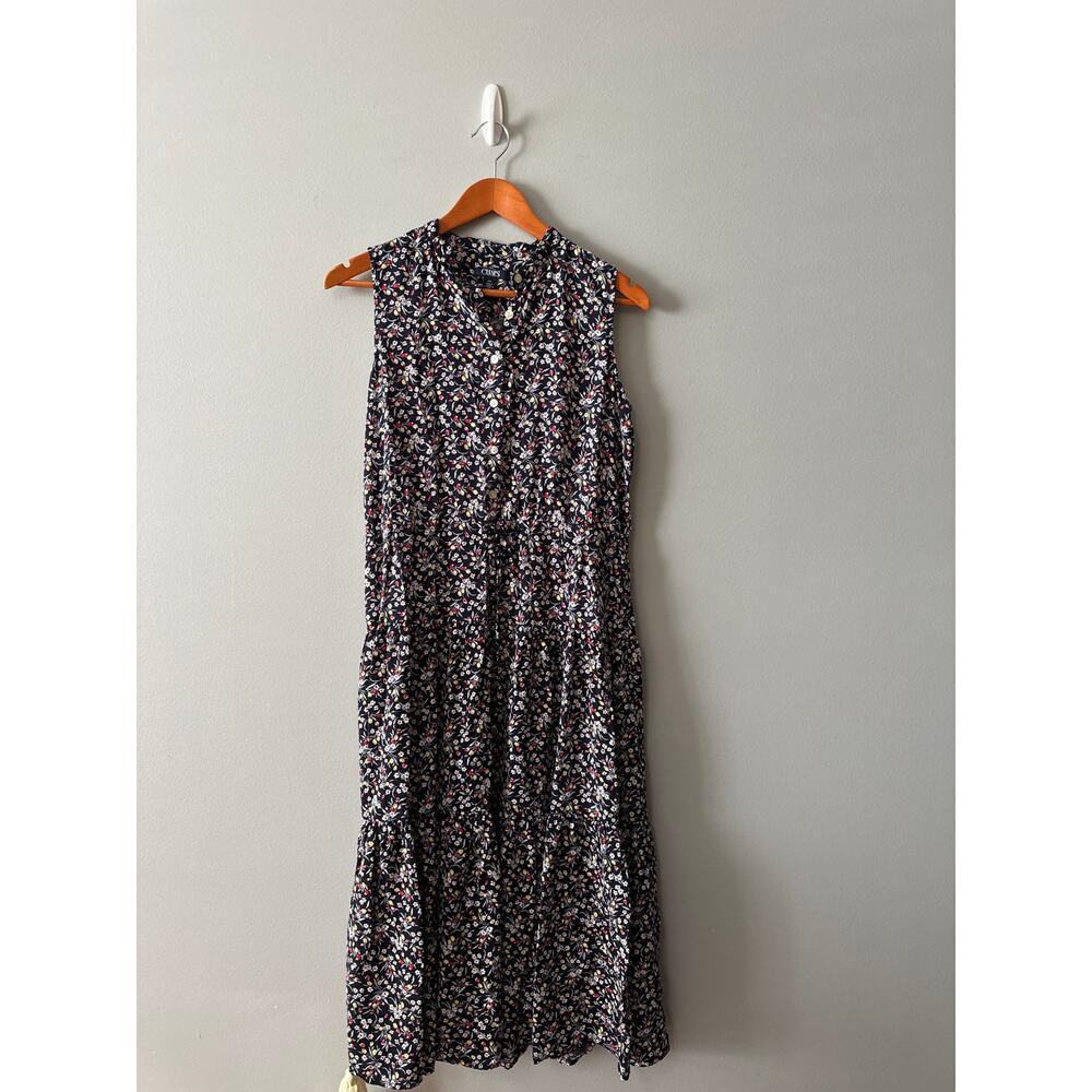 Chaps Floral Midi Dress Women’s Large Black Sleeveless Button Front Tiered